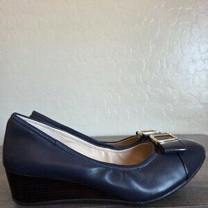 Cole Haan Emory Bow Leather Ballet Wedge Pump Navy Sz Women's 7 Low Heel Slip-On
